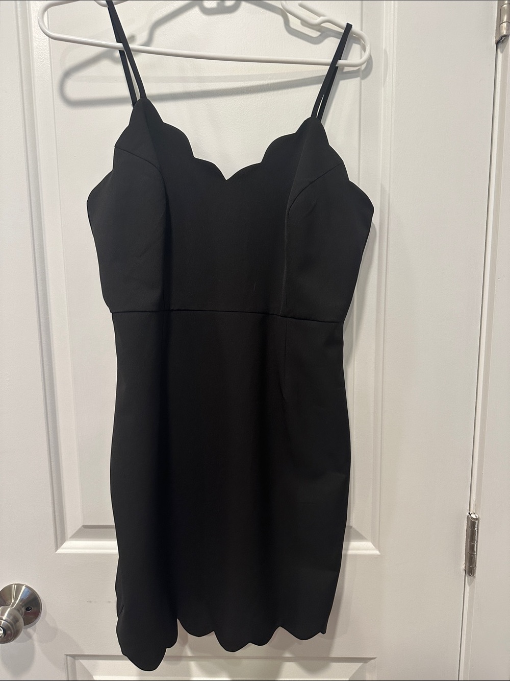 Aqua Black Scallop-Edge Spaghetti Strap Dress